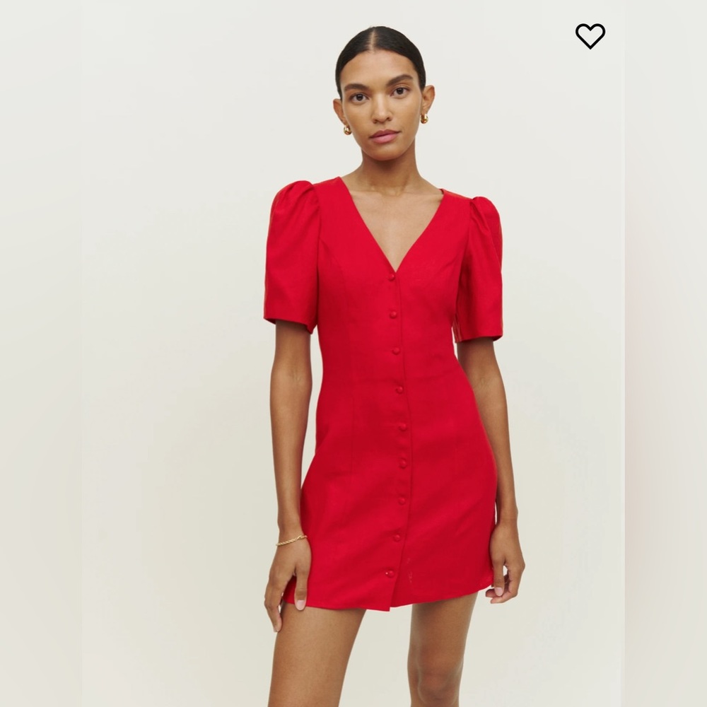 Joelle linen dress (Reformation - Size 2 - Cherry Red)